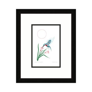 Colibri sérénité par Richard Shorty, carte d'art autochtone, carte d'art encadrée Colibri
