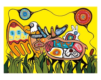 „As One” autorstwa Donny Langhorne, wydruk artystyczny rdzennych mieszkańców, Pierwsze Narody, Naród Anishinaabe, Dekoracje rdzennych Amerykanów, Oprawione dzieło sztuki