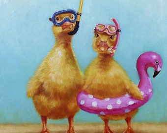 Pool Party By Lucia Heffernan Art Print - Animal Duck Wall Decor, Duck Poster, Funny Animal Art, College, Dorm Decor, Swim