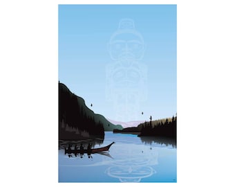 Winter Canoe Warrior Spirit By Mark Preston, Indigenous Art Print, First Nations, Native Americans, Tlingit, Yukon Territory, Framed Art