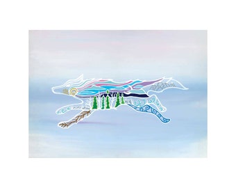 Journey By Patrick Hunter Indigenous Art Print, First Nations, Ojibway, Native Americans Indian Decor, Wolf Art, Framed Art