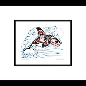 Diving Killer Whale by Richard Shorty, Indigenous Art Card, Orca Framed Art Card