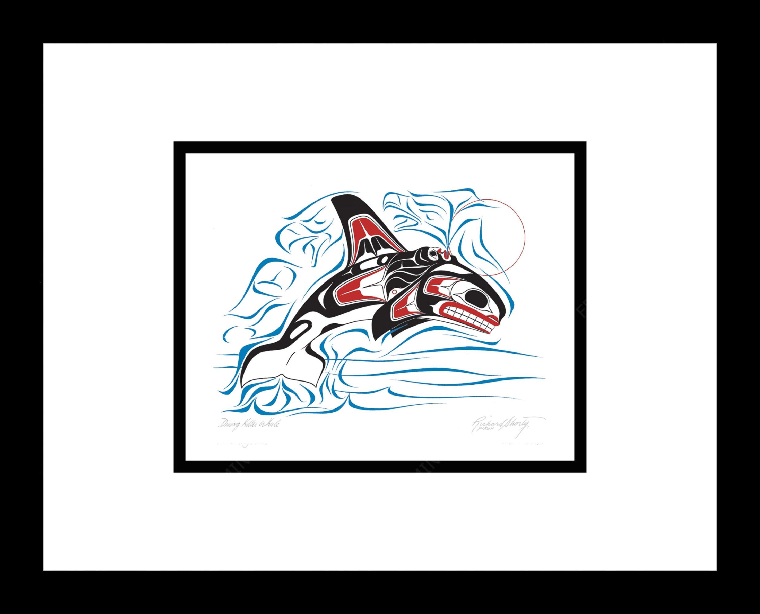 Diving Killer Whale by Richard Shorty, Indigenous Art Card, Orca Framed Art Card
