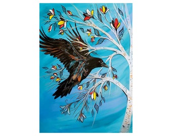Raven Tree By Cree Artist  Carla Joseph, Indigenous Art Print, Framed Option