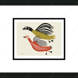 Loons huards, 2004 par Pauta Saila, carte d'art inuit, Cape Dorset, carte d'art encadrée
