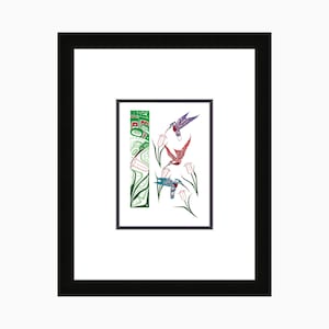 Hummingbird Design by Richard Shorty, Indigenous Art Card, Hummingbird Framed Art Card