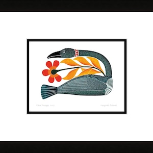 Floral Passage, 2007 par Kenojuak Ashevak, carte d'art inuit autochtone, Cape Dorset, carte d'art encadrée