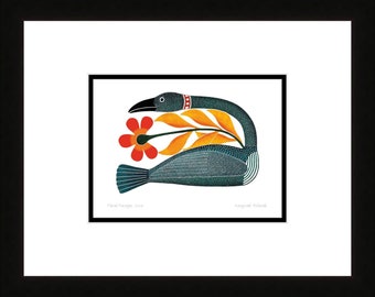 Floral Passage, 2007 by Kenojuak Ashevak, Indigenous Inuit Art Card, Cape Dorset, Framed Art Card