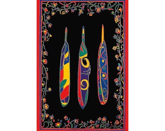 Three Feathers by Dawn Oman Indigenous Art Print, First Nations, Métis, Chipewyan/Welsh, Culture, Native Americans Decor, Framed Art