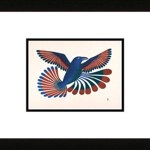 Le retour des corbeaux par Kenojuak Ashevak, carte d'art inuit autochtone, Cape Dorset, carte d'art encadrée