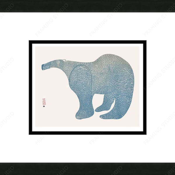 Large Bear, 1961 by Lucy Qinnuayuak, Inuit Art Card,  Cape Dorset, Framed Art Card