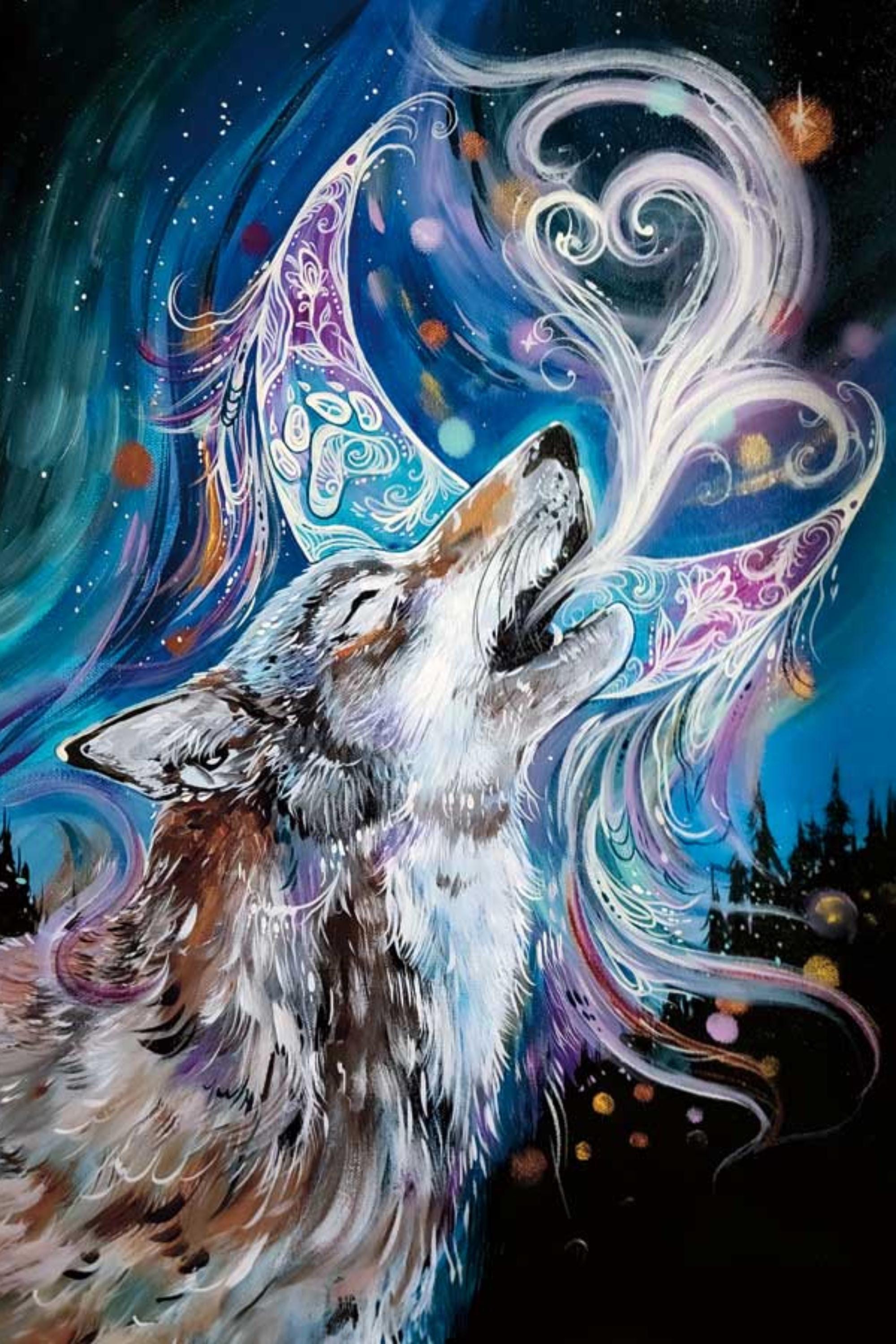 moon wolf ハンドメイドパステル画　絵画アート原画 Wolf Moon by Carla Joseph - Etsy