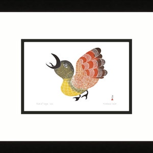 Bird Of Sargo, 1972 par Pitaloosie Saila, carte d'art inuit, Cape Dorset, carte d'art encadrée