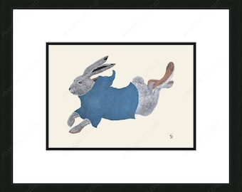 Qimaajuq Ukali (Running Rabbit), 2016 by Tim Pitsiulak, Indigenous Art Card, Cape Dorset, Inuit Framed Art Card