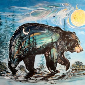 カーラ・ジョセフ作「クマの旅」、先住民族のアートプリント、先住民族、ネイティブアメリカン、クリー族、メティス族、額入りアート
