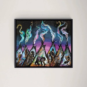 Seven Sacred Tipis By Carla Joseph, Limited Canvas Edition, Indigenous Art Print, Seven Grandfather Teachings