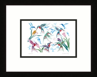 Garden of Hummingbirds by Richard Shorty, Indigenous Art Card, Hummingbird Framed Art Card