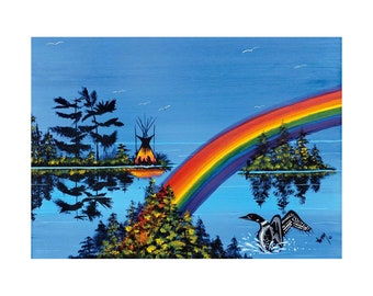 Rainbow By William Monague, Indigenous Art Print, First Nations, Ojibway, Native Americans Indian Decor, Framed Art