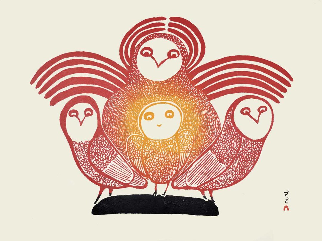 Young Owls by Lucy Qinnuayuak, Indigenous Inuit Art Card, Cape Dorset ...