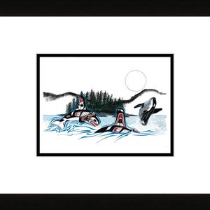 Breaching by Richard Shorty, Indigenous Art Card, Orca Framed Art Card