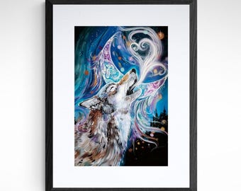 moon wolf ハンドメイドパステル画　絵画アート原画 Wolf Moon by Carla Joseph - Etsy