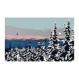 Winter Sunset By Mark Preston, Indigenous Art Print, First Nations, Native Americans, Tlingit, Yukon Territory, Framed Art
