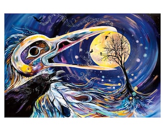 Raven Moon Art Print by Cree Artist Carla Joseph, Indigenous Art, Framed Option