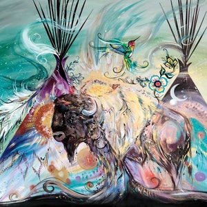 Mighty Buffalo By Carla Joseph, Indigenous Art Print, First Nations, Native Americans, Cree, Métis, Framed Art