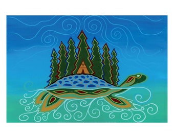Turtle Island By Patrick Hunter Indigenous Art Print, First Nations, Ojibway, Native Americans Indian Decor, Framed Art