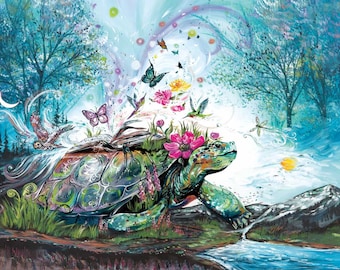 Mystical Turtle By Carla Joseph, Indigenous Art Print, First Nations, Native Americans, Cree, Métis, Framed Art