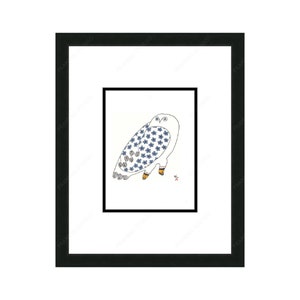 Chouette en fleurs par Ningiukulu Teevee, carte d'art autochtone, Cape Dorset, carte d'art encadrée inuit