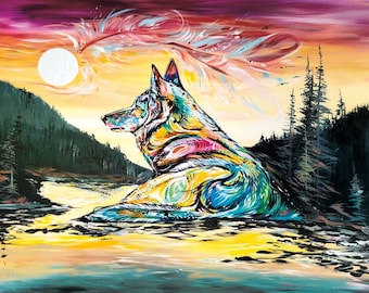 Lone Wolf By Carla Joseph, Indigenous Art Print, First Nations, Native Americans, Cree, Métis, Framed Art