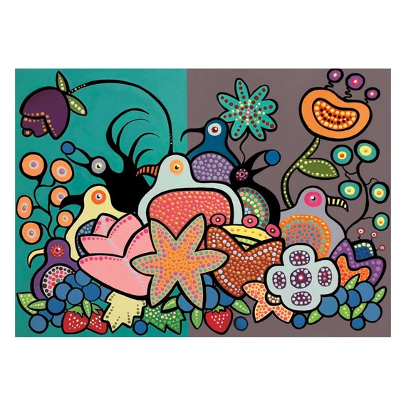 The Berry Bird Harvest II by Donna Langhorne Indigenous Art Print