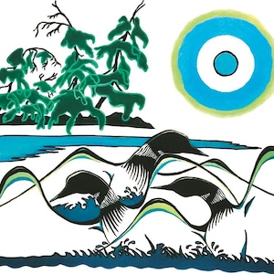 Dancing Loons By Arnold Isbister, Indigenous Art Print, First Nations, Native Americans, Cree, Métis, Framed Art