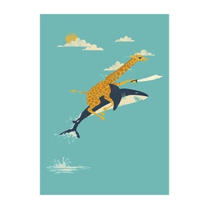 Onward by Jay Fleck Art Print, Animal Art Decor, Animal Poster, Children's Nursery Decor, Giraffe, Shark