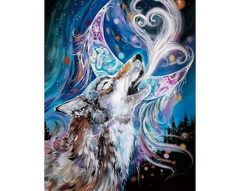 moon wolf ハンドメイドパステル画　絵画アート原画 moon wolf ハンドメイドパステル画 絵画アート原画 moon wolf
