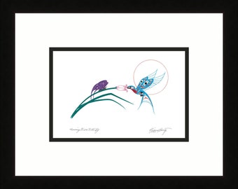 Hummingbird & Butterfly by Richard Shorty, Indigenous Art Card, Hummingbird Framed Art Card