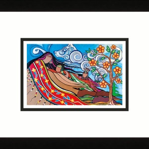 Le savoir à travers les générations par Pam Cailloux, carte d'art autochtone, carte d'art encadrée, artiste métis