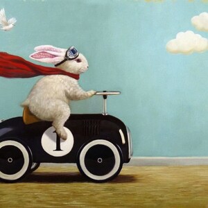 Road Trip By Lucia Heffernan Art Print - Animal Bunny Rabbit muurdecoratie, poster konijn