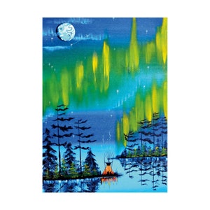 Northern Lights By William Monague, Indigenous Art Print, First Nations, Ojibway, Native Americans Indian Decor, Framed Art