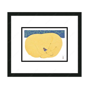 Tiguaq (adoption), 2017 par Ningiukulu Teevee, carte d'art inuit autochtone, Cape Dorset, carte d'art encadrée