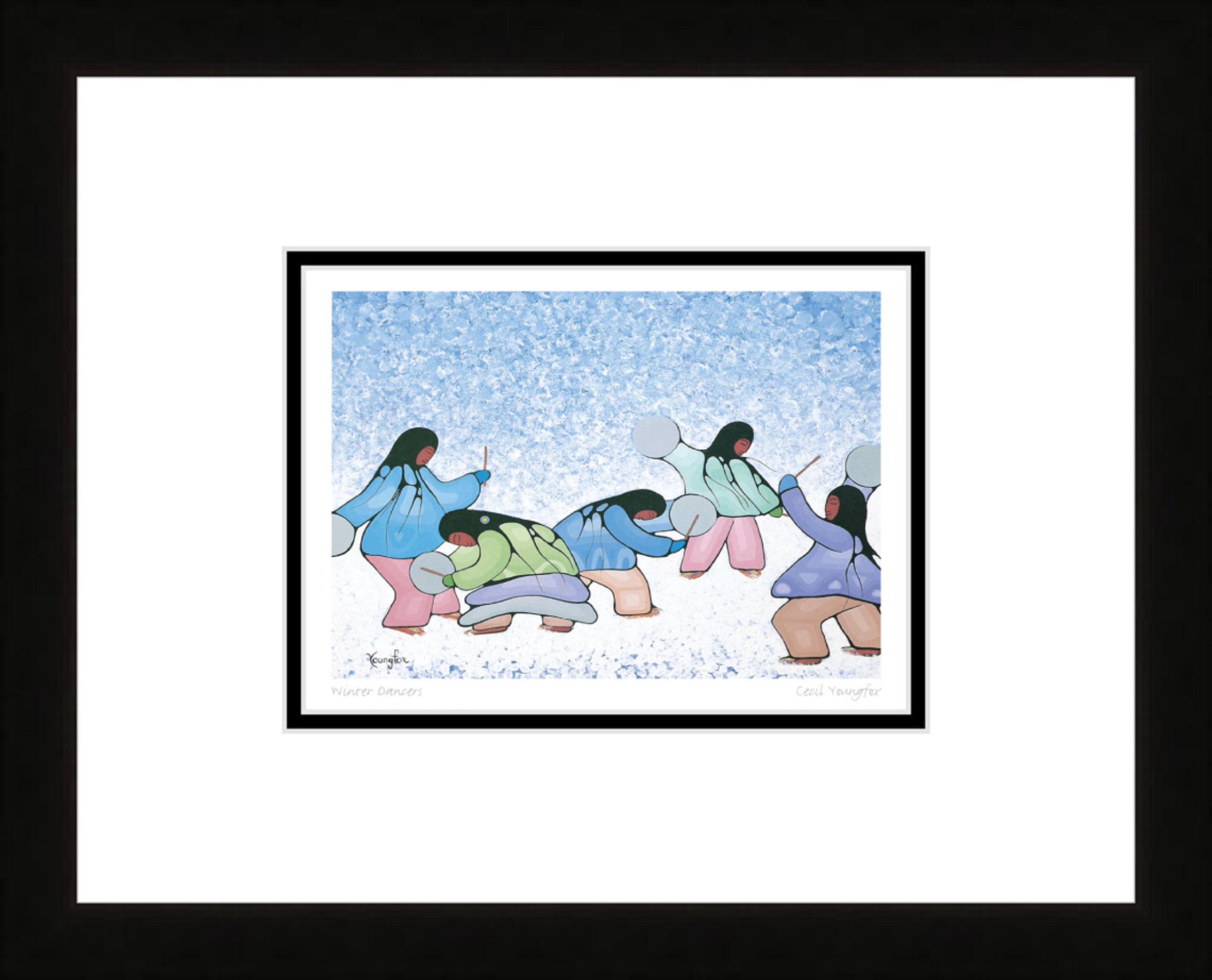 Winter Dancers by Cecil Youngfox Framed Artcard, Indigenous Art