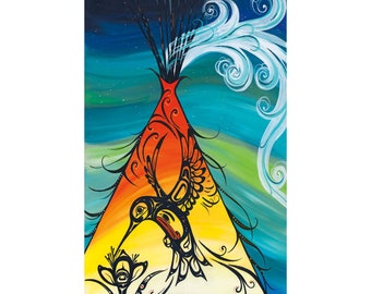 Hummingbird Teepee By Cree Artist Carla Joseph, Indigenous Art Print, Framed Option