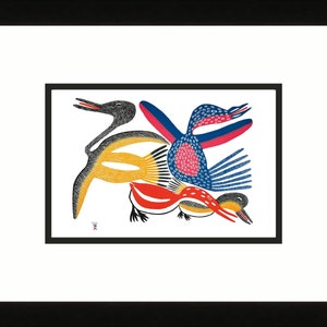 Les oiseaux de Meelia, 2006 par Meelia Kelly, carte d'art inuit, Cape Dorset, carte d'art encadrée