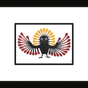 Preening Owl, 1995 (Stonecut) by Kenojuak Ashevak, Indigenous Inuit Art Card, Cape Dorset, Framed Art Card