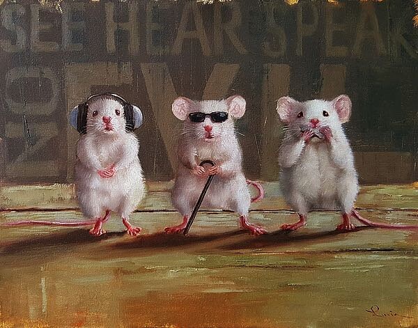 Three Wise Mice By Lucia Heffernan Art Print - Animal Wall Decor, Poster, Funny Animal Art, College, Dorm Decor