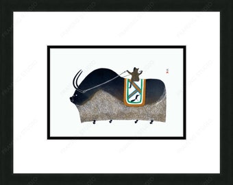 Inuit Art Polar Bear at Bay, Enook Manomie, Hand Signed and Titled