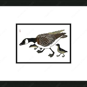 La première marche, 1985 de Kananginak Pootoogook, carte d'art autochtone, Cape Dorset, carte d'art inuit encadrée