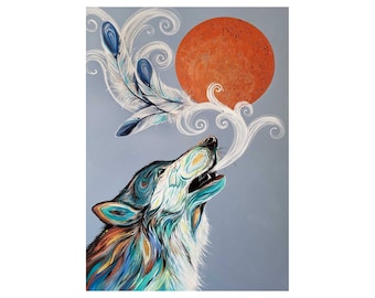 Cree Wolf Call By Cree Artist  Carla Joseph, Indigenous Art Print, Framed Option
