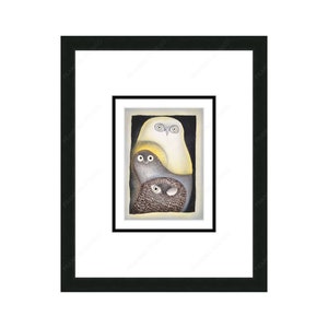 Hiboux au clair de lune par Ningiukulu Teevee, carte d'art autochtone, carte d'art encadrée inuit